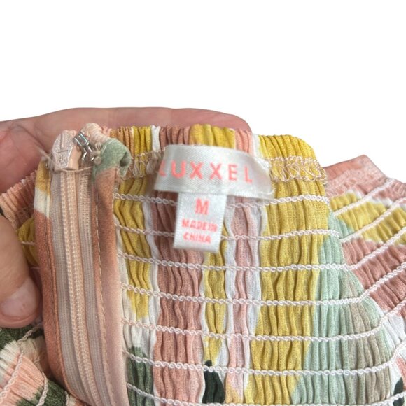 Luxxel Watercolor Off Shoulder Drawstring Lined Mini Babydoll Dress Size M - Picture 6 of 6